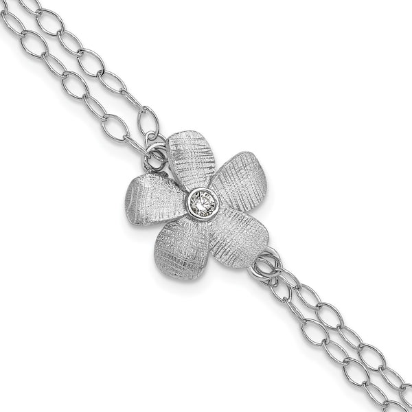 SS RH-Plated CZ Bracelet - 1-Inch Extension, Polished