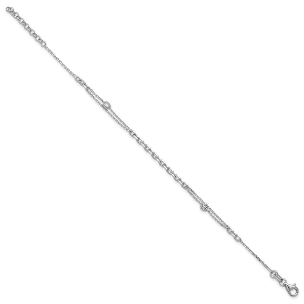 Rhodium-Plated Sterling Silver Bracelet with CZ Accents, 1" Extender