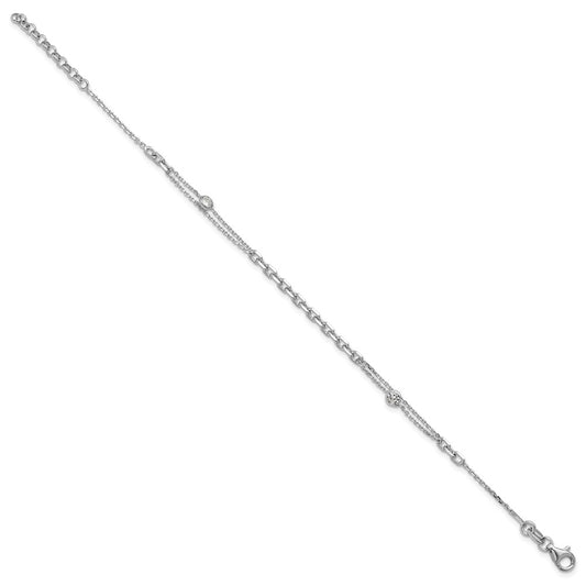 Shop Stylish Rhodium-Plated Sterling Silver Bracelet with CZ Accents, 1" Extender