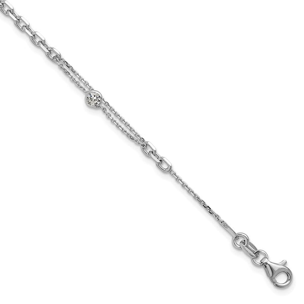 Rhodium-Plated Sterling Silver Bracelet with CZ Accents, 1" Extender