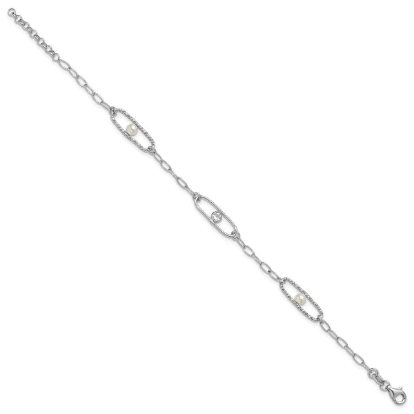 Sterling Silver Rhodium-Plated Bracelet with CZ, 1-Inch Extension