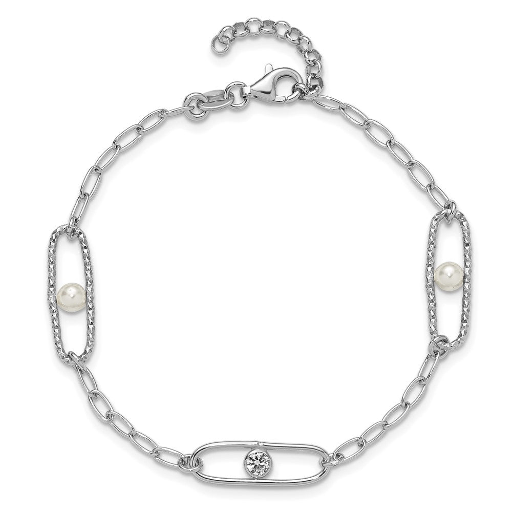 Shop Stylish Sterling Silver Rhodium-Plated Bracelet with CZ, 1-Inch Extension