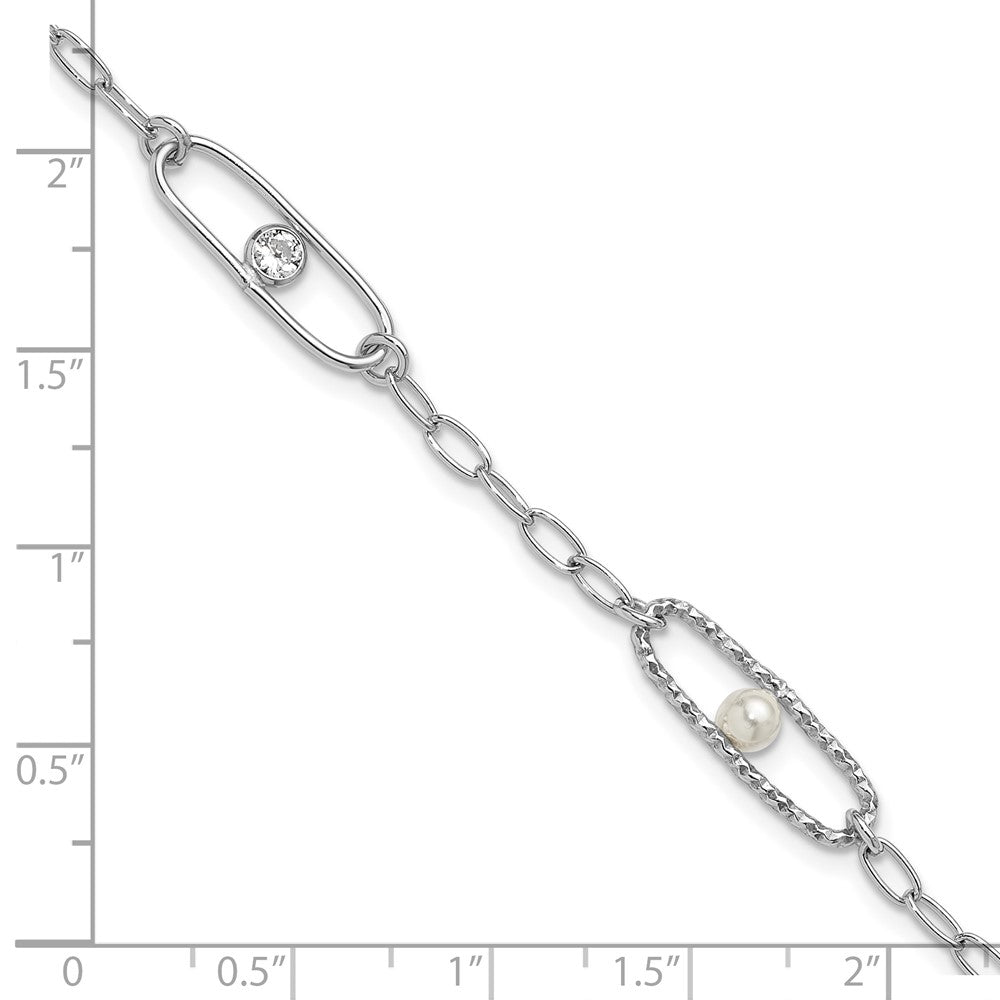 Shop Stylish Sterling Silver Rhodium-Plated Bracelet with CZ, 1-Inch Extension