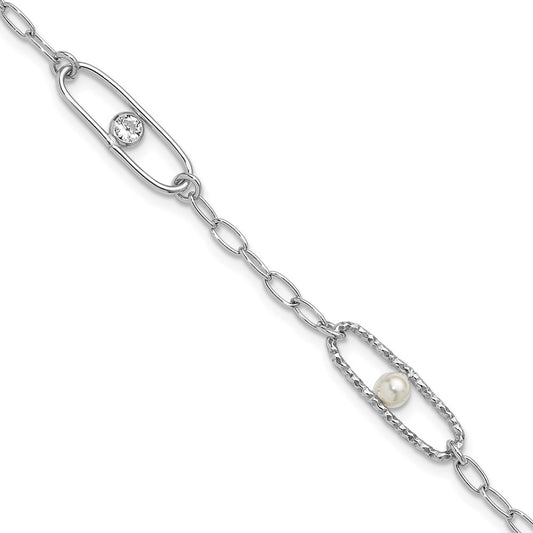 Shop Stylish Sterling Silver Rhodium-Plated Bracelet with CZ, 1-Inch Extension