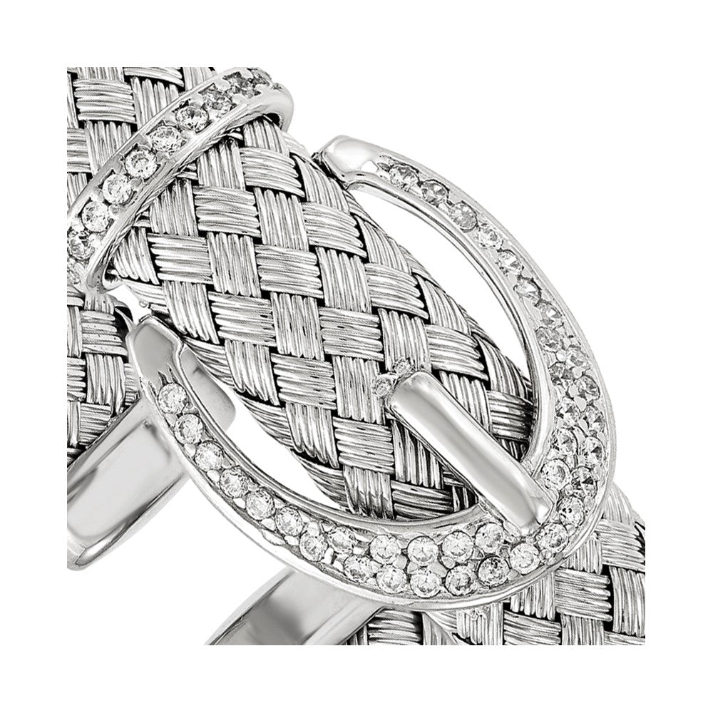 Shop Exclusive Woven Flexible Cuff Bangle in Sterling Silver with CZ Accents
