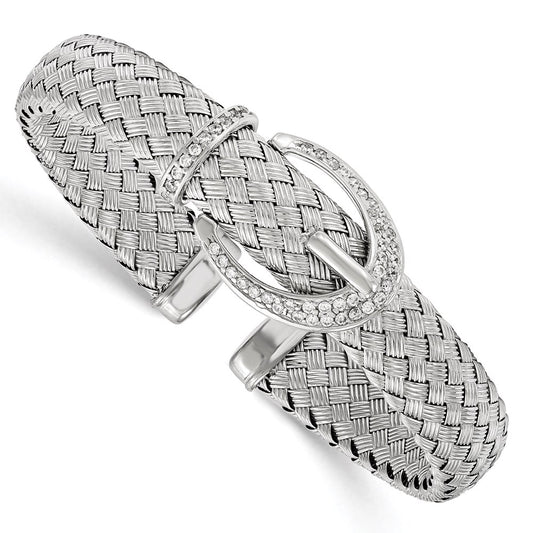 Shop Exclusive Woven Flexible Cuff Bangle in Sterling Silver with CZ Accents
