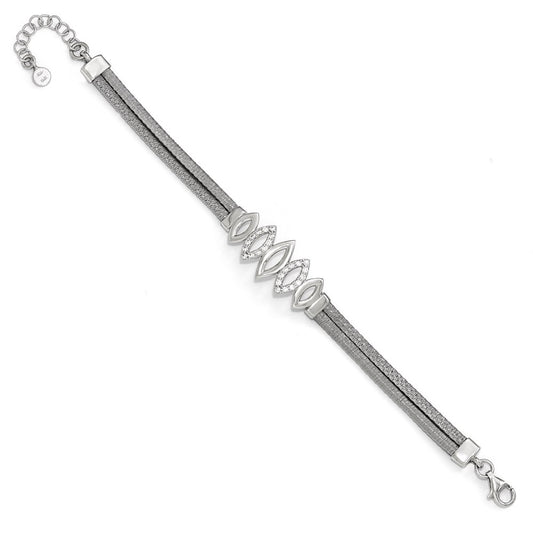 High-Quality Polished Sterling Silver Bracelet with CZ Accents & 1.5" Extension