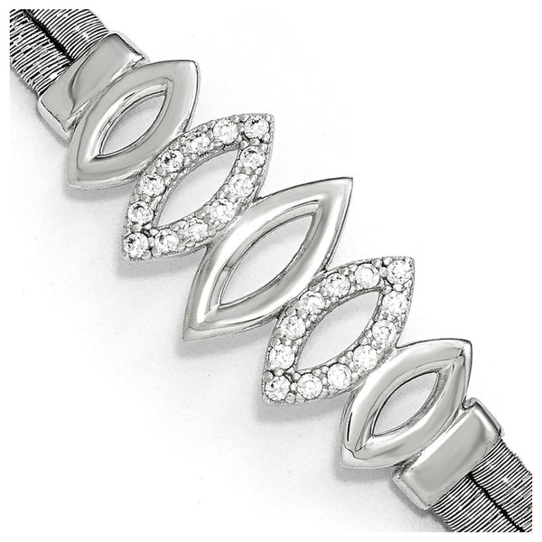 Polished Sterling Silver Bracelet with CZ Accents & 1.5" Extension