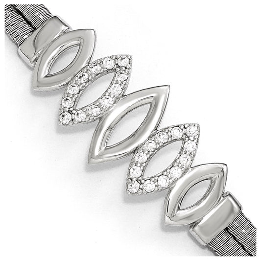 High-Quality Polished Sterling Silver Bracelet with CZ Accents & 1.5" Extension