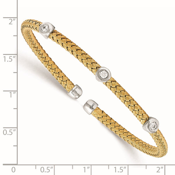 Rhodium-Plated Sterling Silver CZ Woven Cuff Bracelet - Style GR1-1008612