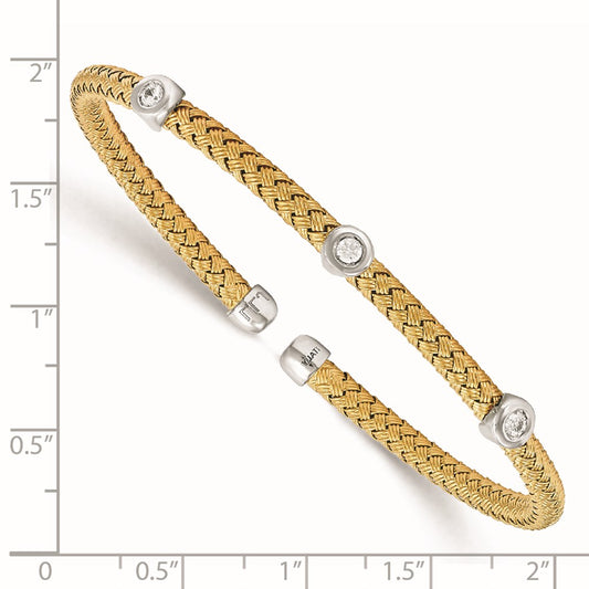Shop Stylish Rhodium-Plated Sterling Silver CZ Woven Cuff Bracelet - Affordable Luxury
