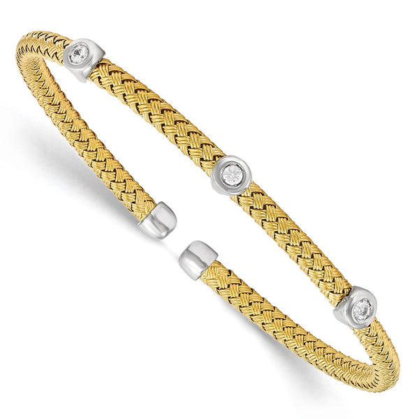 Rhodium-Plated Sterling Silver CZ Woven Cuff Bracelet - Style GR1-1008612