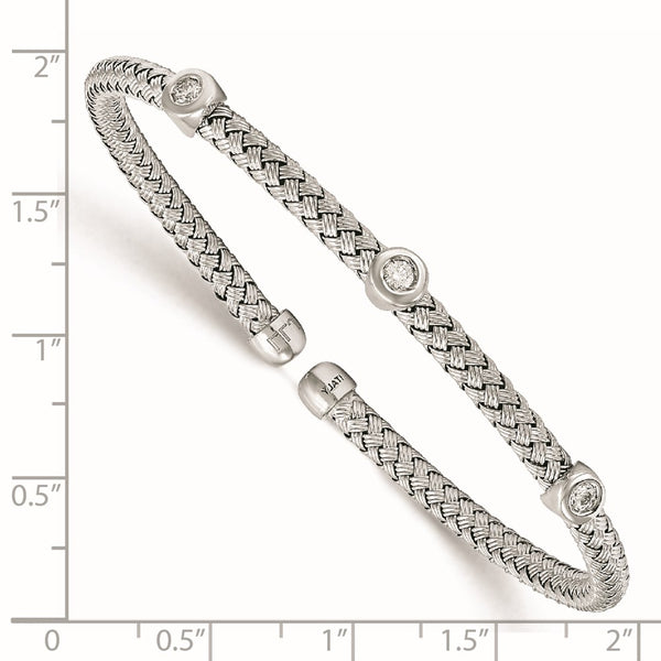 Rhodium-Plated Sterling Silver CZ Woven Cuff Bracelet - 7.5