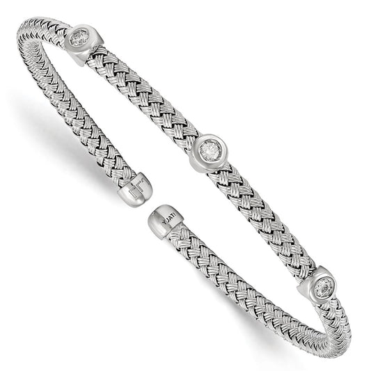 Shop Stylish Rhodium-Plated Sterling Silver CZ Woven Cuff Bracelet - 7.5