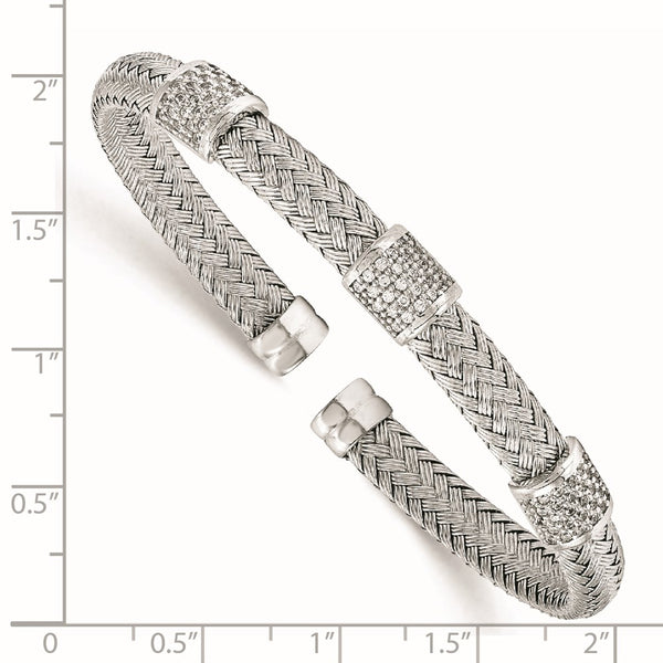Rhodium-Plated Sterling Silver CZ Cuff Bracelet - Flexible - Style GR1-1017725