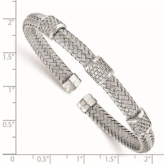 Exclusive Rhodium-Plated Sterling Silver CZ Cuff Bracelet - Stylish & Flexible