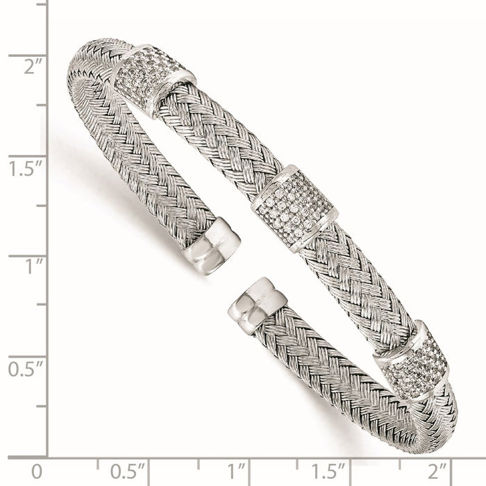 Exclusive Rhodium-Plated Sterling Silver CZ Cuff Bracelet - Stylish & Flexible-2