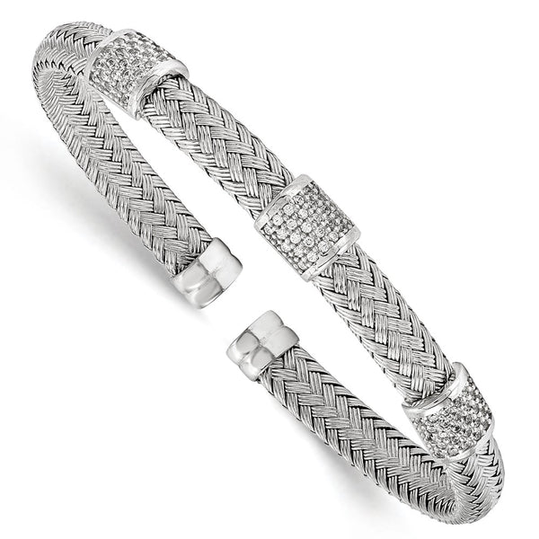 Rhodium-Plated Sterling Silver CZ Cuff Bracelet - Flexible - Style GR1-1017725