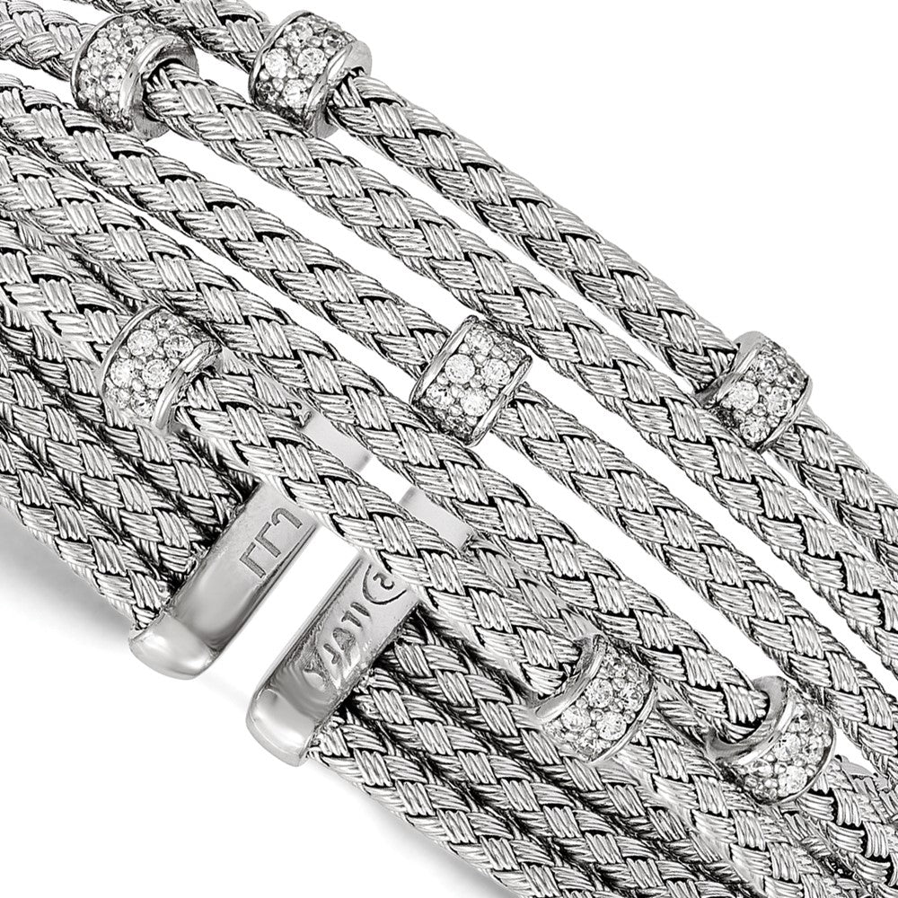 Buy Stylish Rhodium-Plated Sterling Silver CZ Cuff Bracelet - Flexible Design