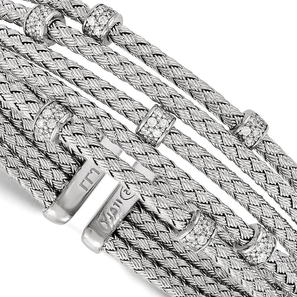 Rhodium-Plated Sterling Silver CZ Cuff Bracelet - Flexible - Style GR1-1017729