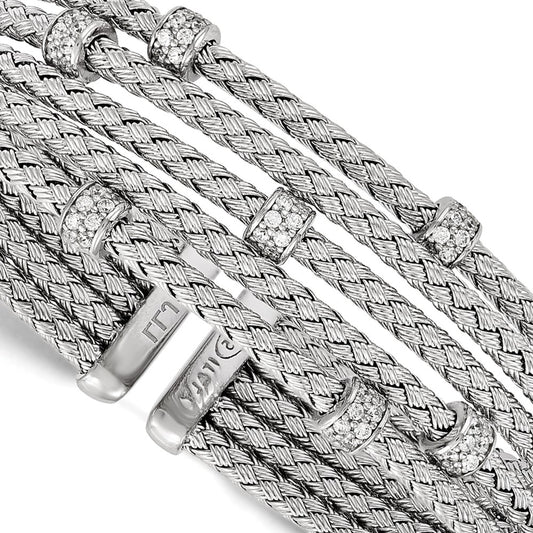 Buy Stylish Rhodium-Plated Sterling Silver CZ Cuff Bracelet - Flexible Design
