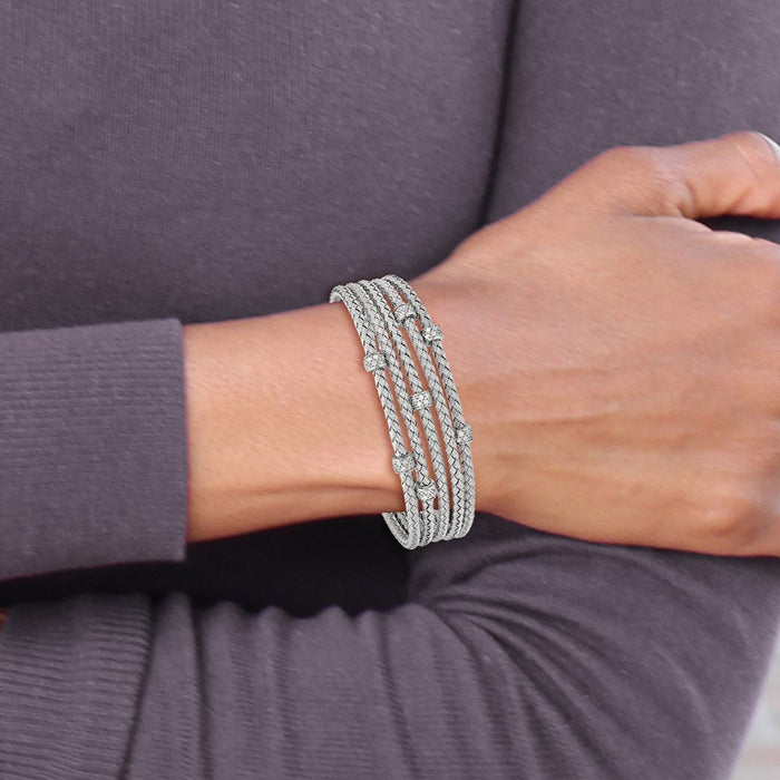 Buy Stylish Rhodium-Plated Sterling Silver CZ Cuff Bracelet - Flexible Design-4