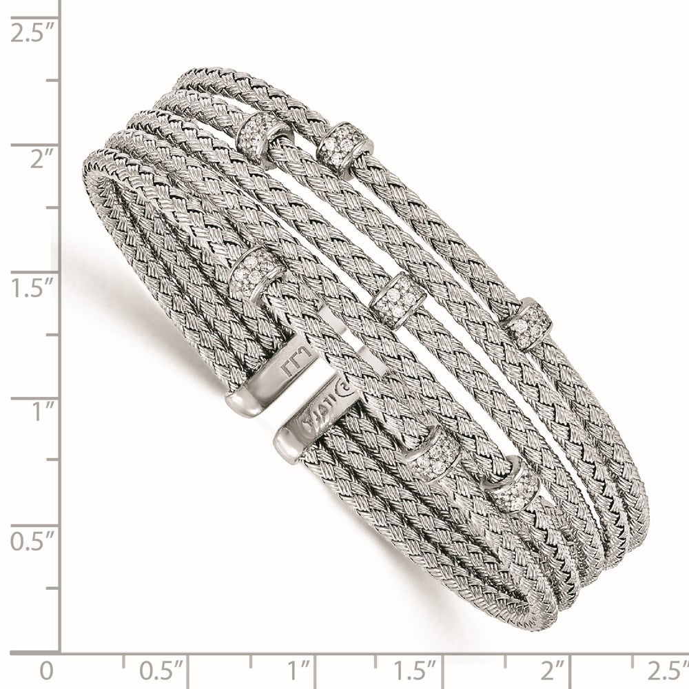 Buy Stylish Rhodium-Plated Sterling Silver CZ Cuff Bracelet - Flexible Design