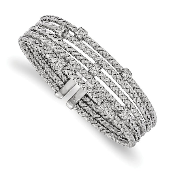 Rhodium-Plated Sterling Silver CZ Cuff Bracelet - Flexible - Style GR1-1017729