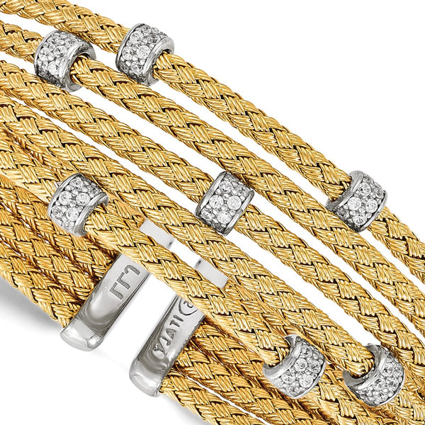 Rhodium-Plated Sterling Silver CZ Woven Cuff Bracelet - Style GR1-1008613