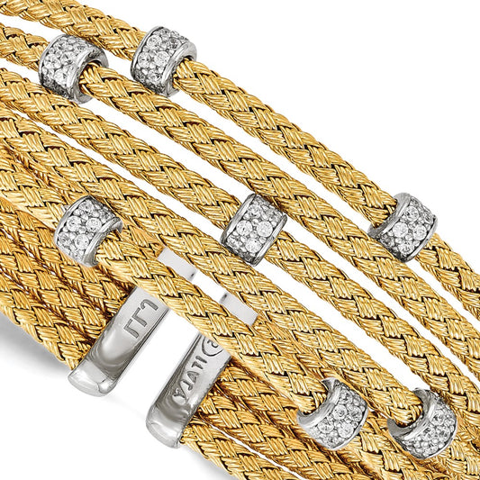 Shop Exclusive Rhodium-Plated Sterling Silver CZ Woven Cuff Bracelet - Stylish & Affordable