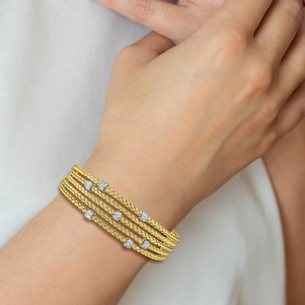 Shop Exclusive Rhodium-Plated Sterling Silver CZ Woven Cuff Bracelet - Stylish & Affordable