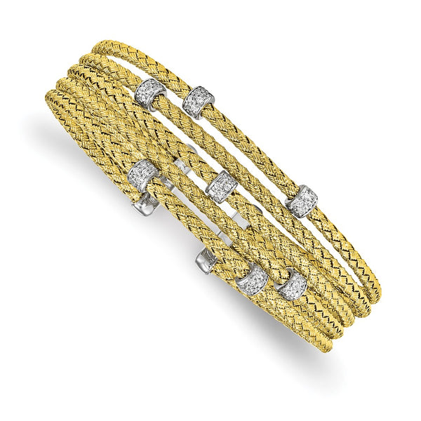 Rhodium-Plated Sterling Silver CZ Woven Cuff Bracelet - Style GR1-1008613