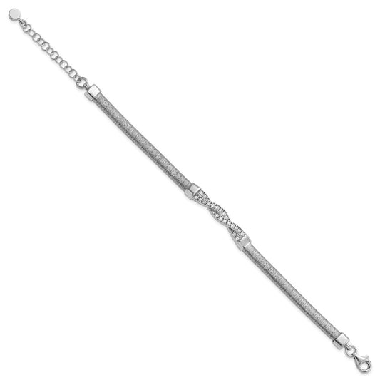 High-Quality Polished Sterling Silver CZ Twist Bracelet, 1.5-Inch Extension - Stylish Value!