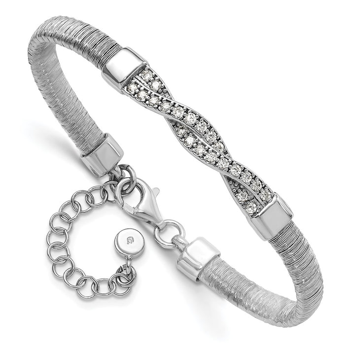 High-Quality Polished Sterling Silver CZ Twist Bracelet, 1.5-Inch Extension - Stylish Value!-3