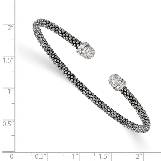 Exclusive Ruthenium-Plated Sterling Silver CZ Cuff Bangle - Stylish & Affordable