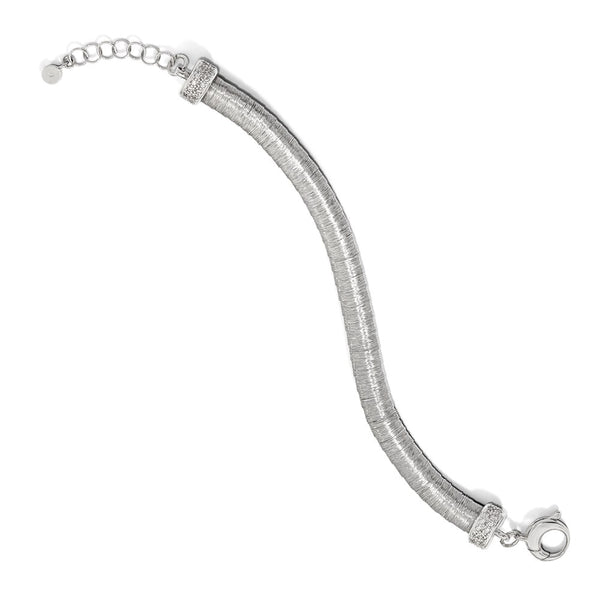 Rhodium-Plated Sterling Silver Bracelet with CZ Accents, 1-Inch Extension