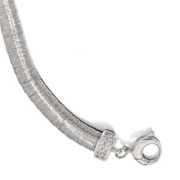 Rhodium-Plated Sterling Silver Bracelet with CZ Accents, 1-Inch Extension