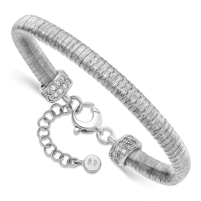 Buy Stylish Rhodium-Plated Sterling Silver Bracelet with CZ Accents, 1-Inch Ext-3