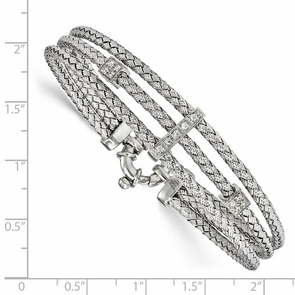 Polished Woven Bracelet in Sterling Silver with CZ Accents