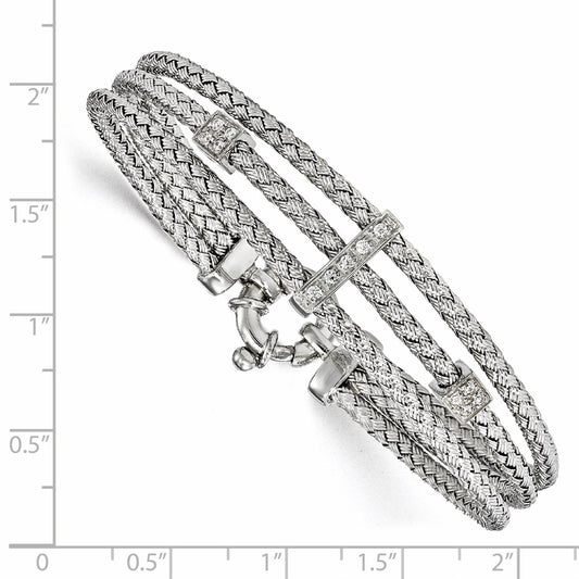 Buy Exclusive Polished Woven Bracelet in Sterling Silver with CZ Accents