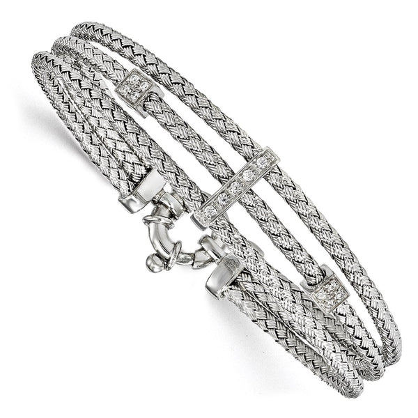 Polished Woven Bracelet in Sterling Silver with CZ Accents