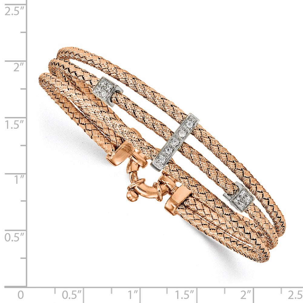 Buy Stylish Polished Woven Bracelet in Sterling Silver & Rose Gold Plating