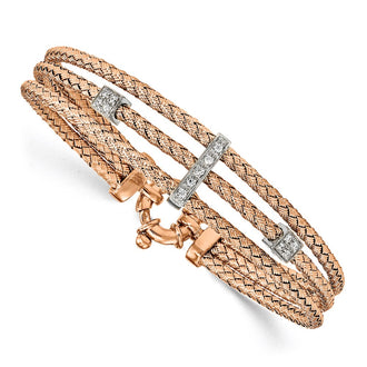 Buy Stylish Polished Woven Bracelet in Sterling Silver & Rose Gold Plating
