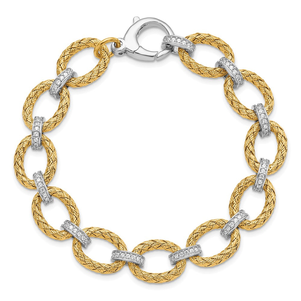 High-Quality Rhodium-Plated Sterling Silver CZ Woven Link Bracelet - Stylish Value