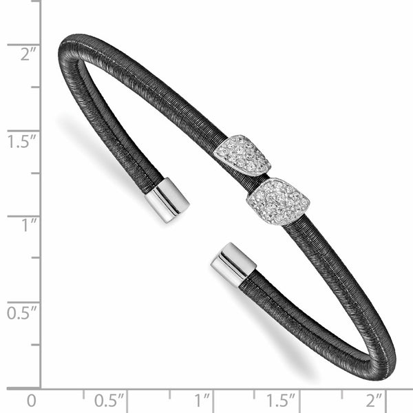 Rhodium & Ruthenium-Plated Sterling Silver CZ Leaf Cuff Bangle