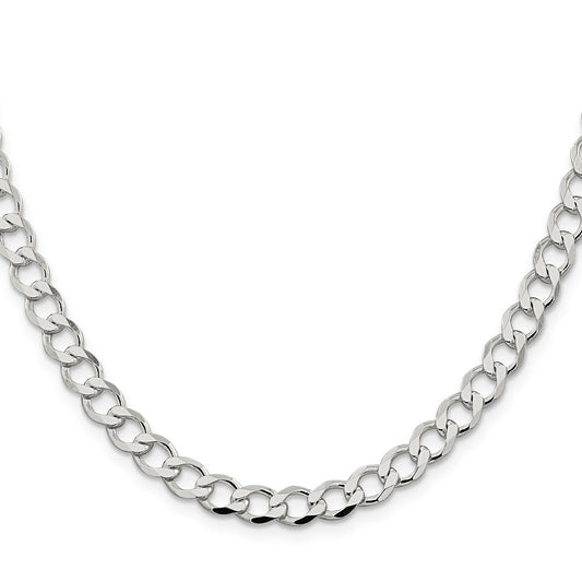 High-Quality 6.7mm Sterling Silver Semi-Solid Flat Curb Link Chain - Value Buy