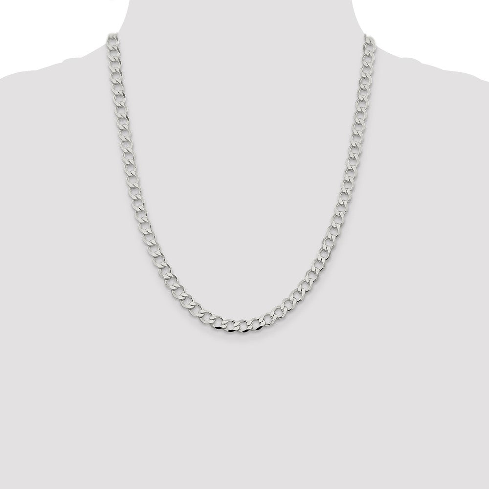 Buy Stylish 6.7mm Sterling Silver Semi-Solid Flat Curb Link Chain - Affordable Price