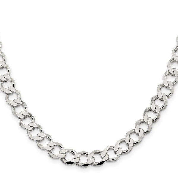 Sterling Silver 8.1mm Semi-Solid Flat Curb Link Chain