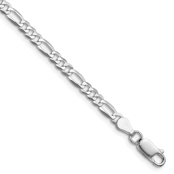 4.0mm Rhodium-Plated Flat Figaro Chain in Sterling Silver