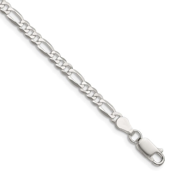 4.0mm Flat Figaro Chain in Sterling Silver - Lightweight